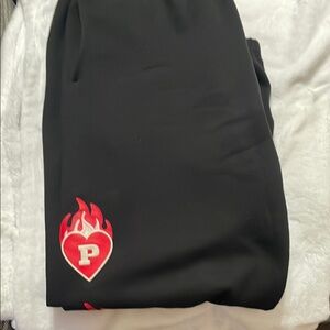 Black Sweatpants with Red Heart Flame Logo